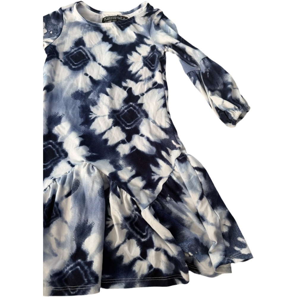 Trixxi Girl Tie Dye High Low Dress XXS Blue White Long Sleeve Asymmetrical Hem - Picture 2 of 5